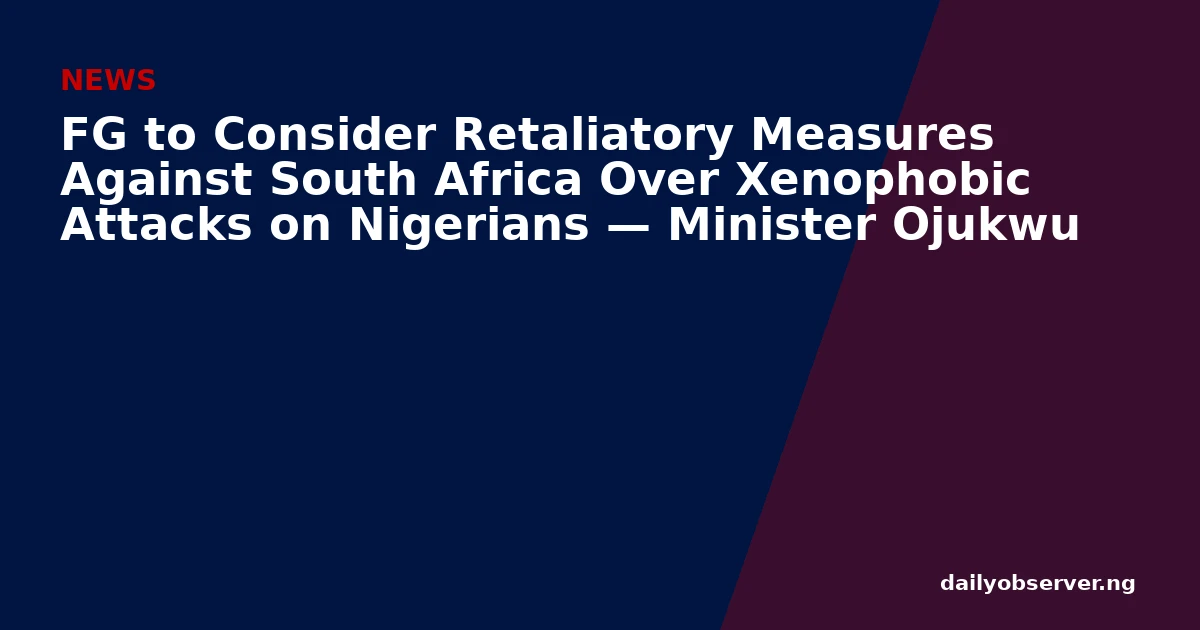 FG to Consider Retaliatory Measures Against South Africa Over Xenophobic Attacks on Nigerians — Minister Ojukwu