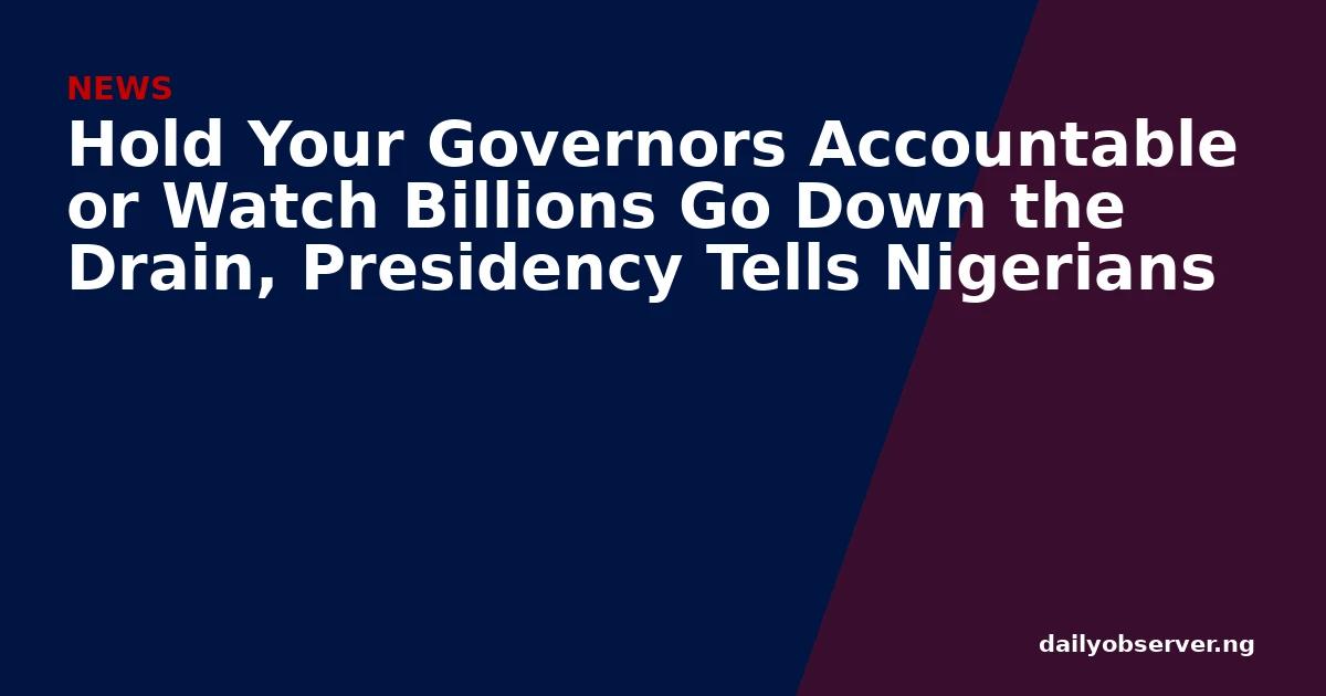 Hold Your Governors Accountable or Watch Billions Go Down the Drain, Presidency Tells Nigerians