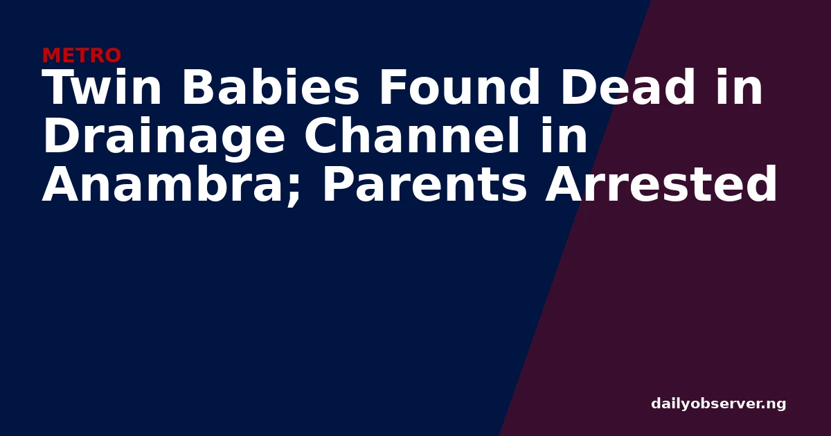 Twin Babies Found Dead in Drainage Channel in Anambra; Parents Arrested