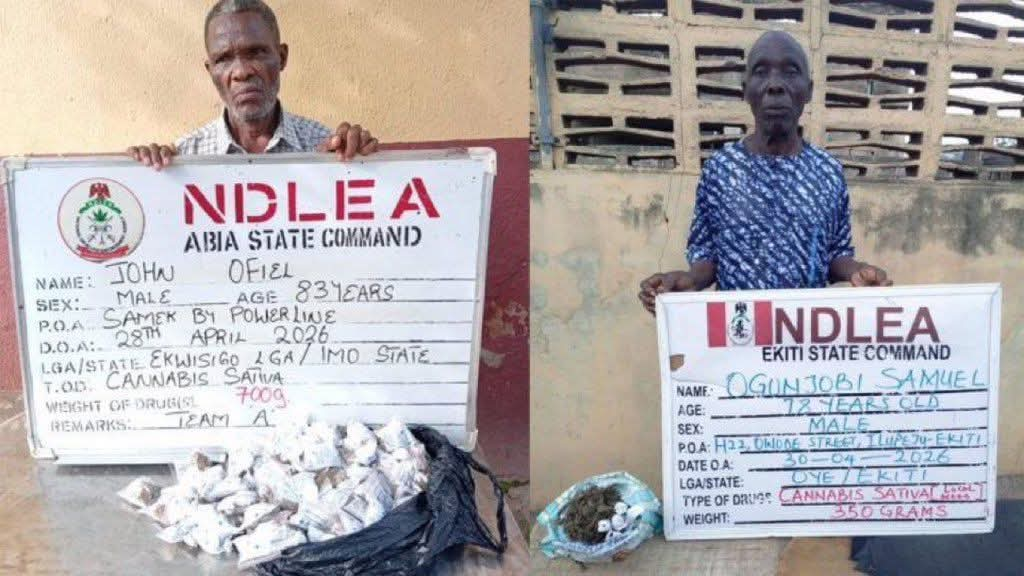NDLEA Nabs Octogenarian Drug Suspects in Abia, Ekiti as Nationwide Crackdown Intensifies