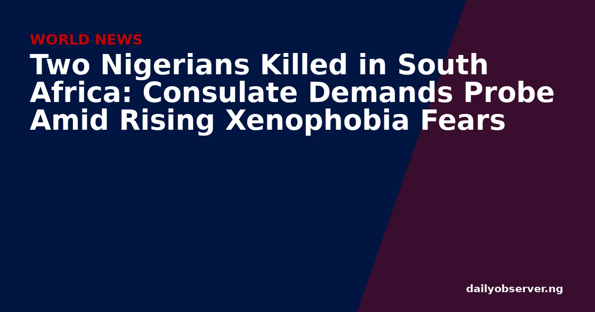 Two Nigerians Killed in South Africa: Consulate Demands Probe Amid Rising Xenophobia Fears